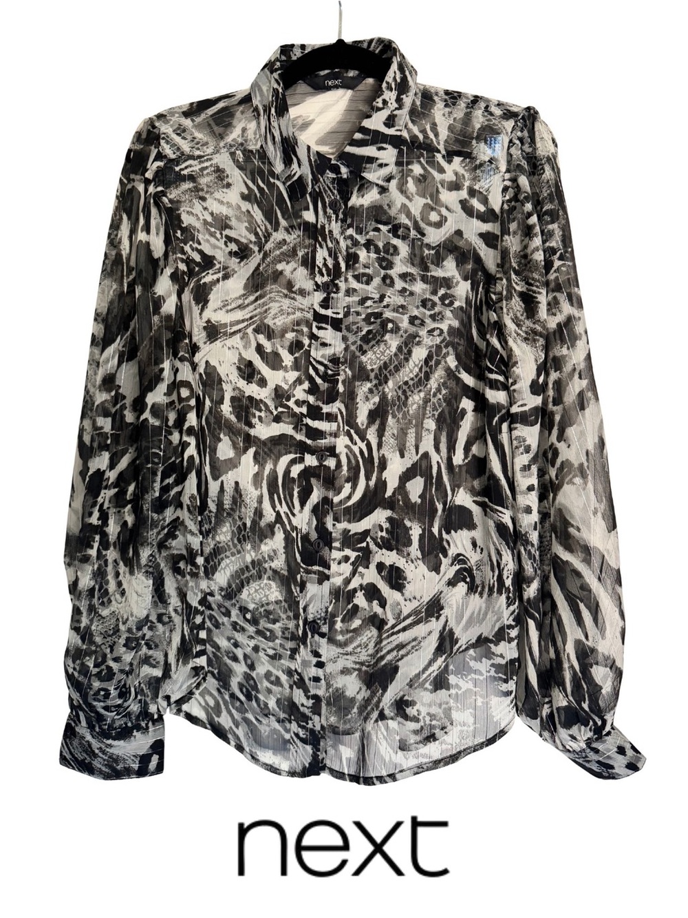 Black & White Sheer Animal Print Blouse